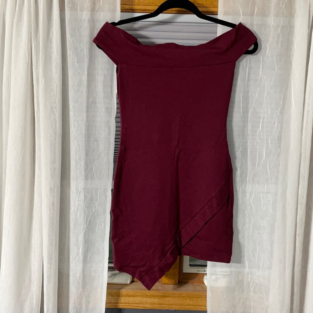 Maroon off the shoulder cocktail dress